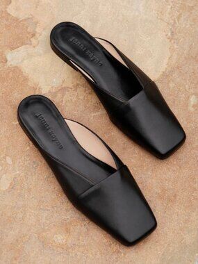 Jenni Kayne Mia Square Toe Leather Mules Black 41 9.5 10 Italian Slip-On Flats